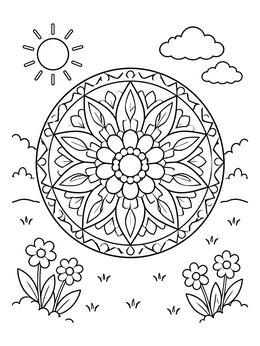 Free printable Tribal Flower Mandala In Meadow coloring page