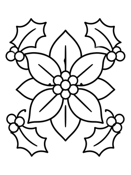 Free printable Stylized Poinsettia And Holly Emblem coloring page