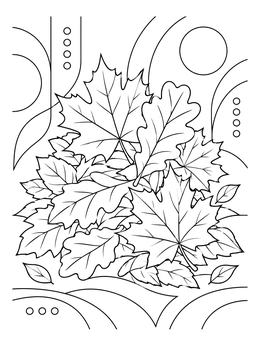 Detailed autumn foliage in a trick or treat coloring page with abstract patterns.