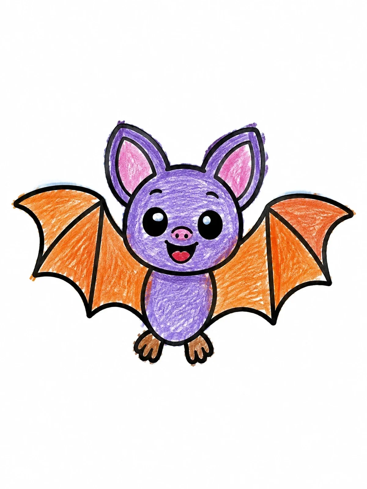 Colored example of the Cute Cartoon Halloween Bat coloring page