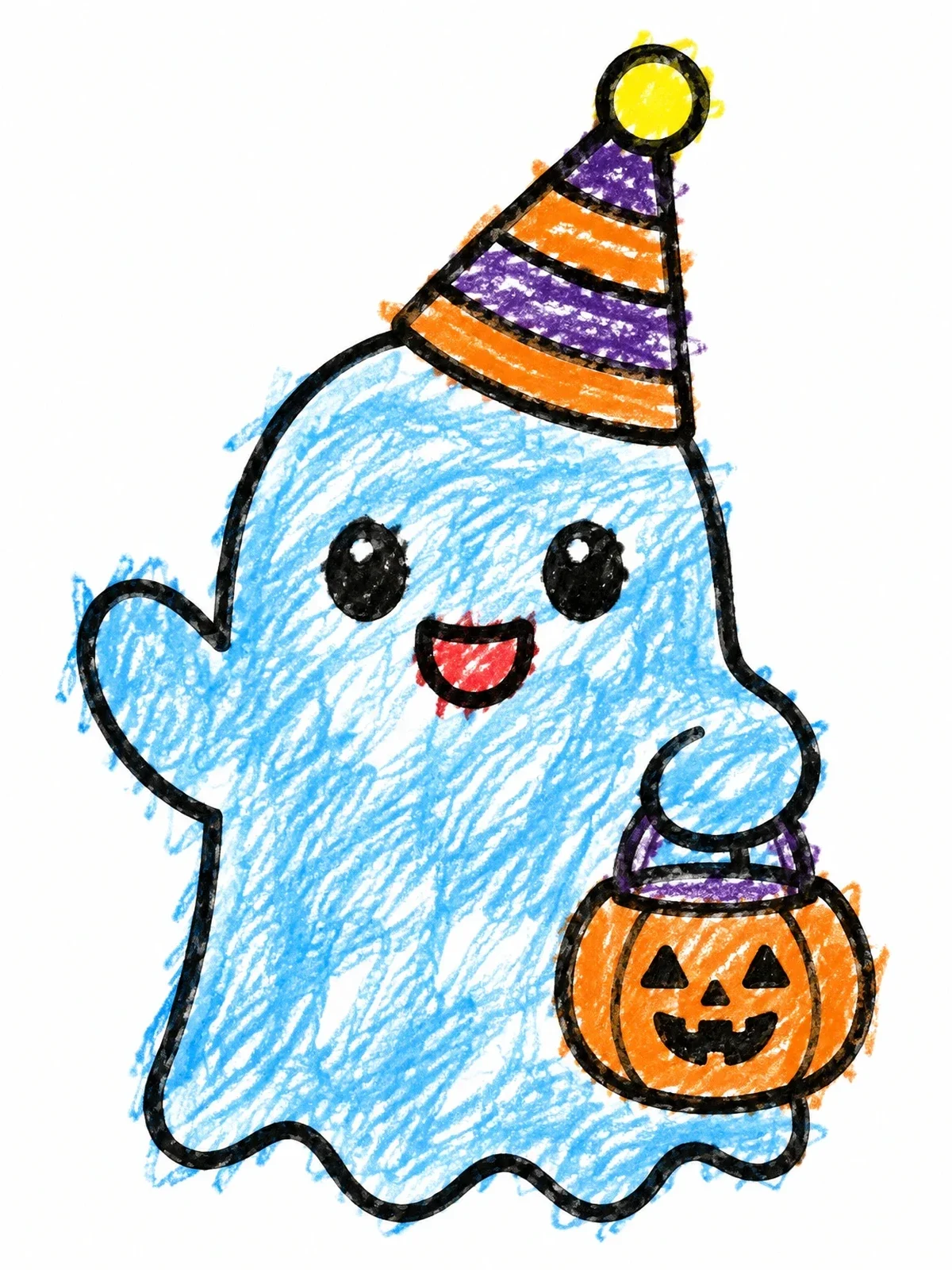 Colored example of the Friendly Ghost With Party Hat coloring page