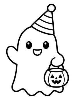 Free printable Friendly Ghost With Party Hat coloring page