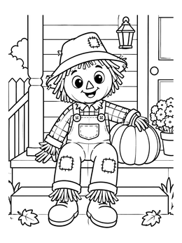 Free printable Friendly Scarecrow Sitting On Porch coloring page