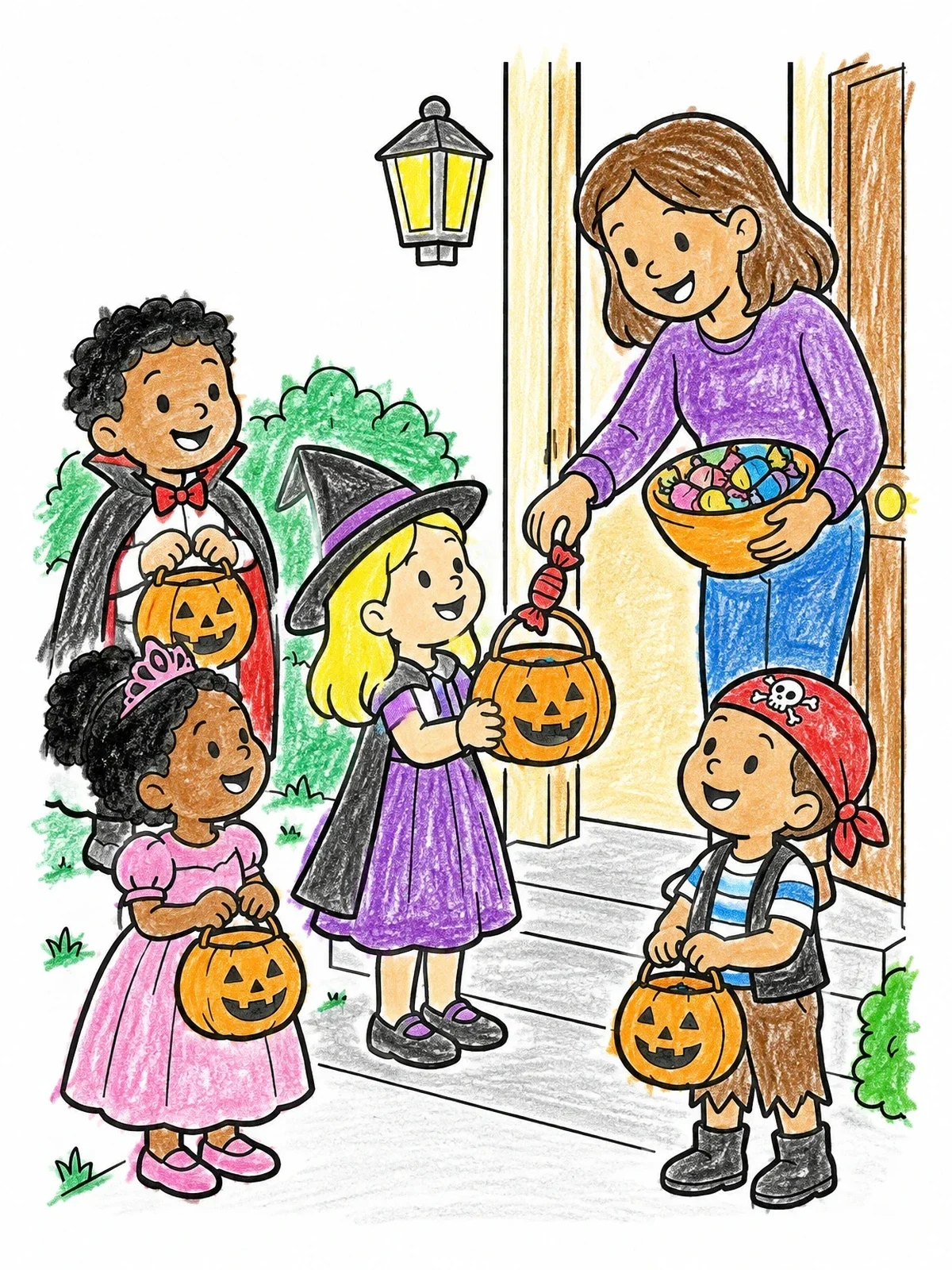 Colored example of the Trick Or Treat Candy Handout coloring page