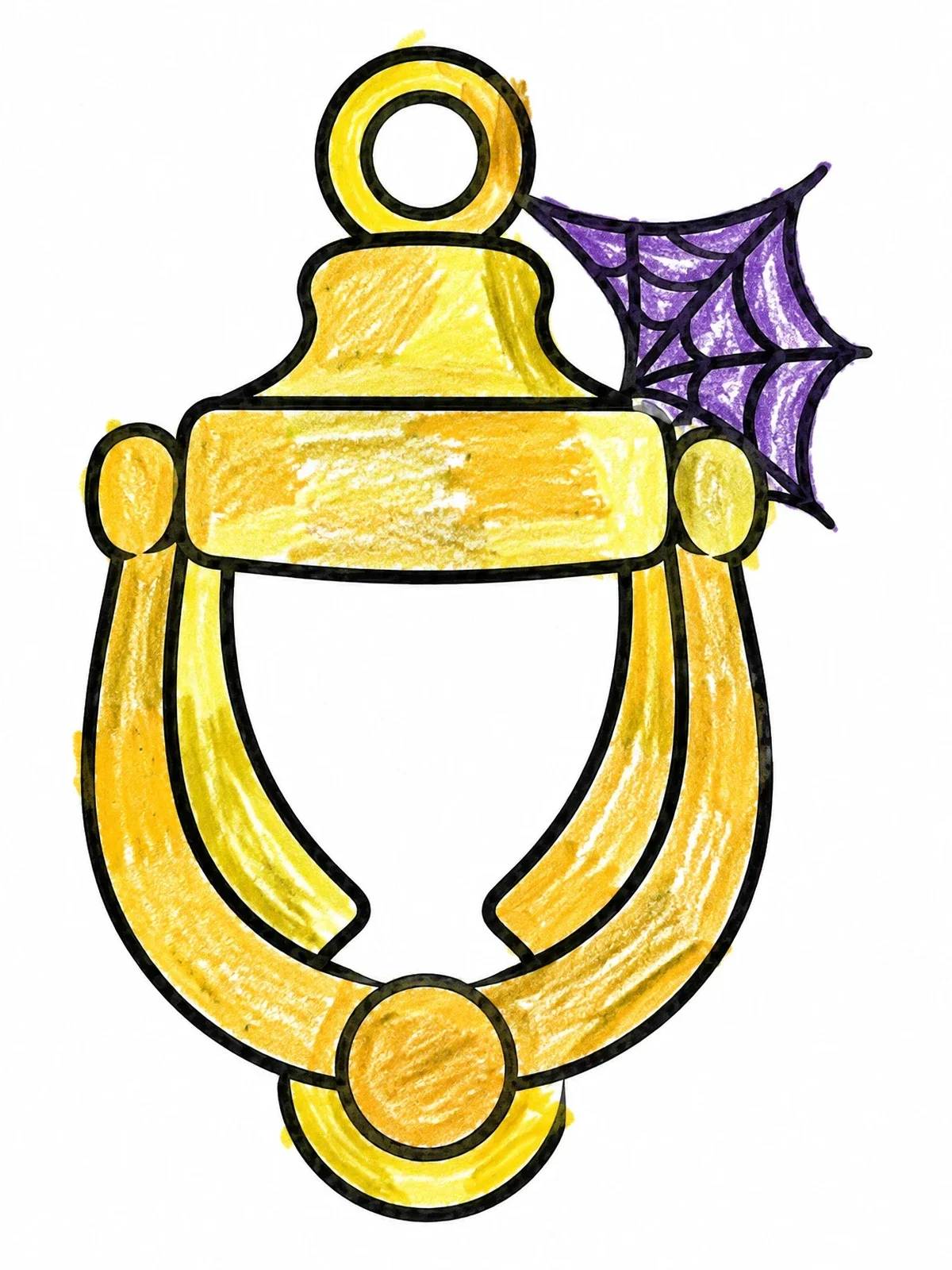 Colored example of the Halloween Door Knocker With Spiderweb coloring page