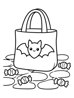 Free printable Halloween Goodie Bag With Bat coloring page