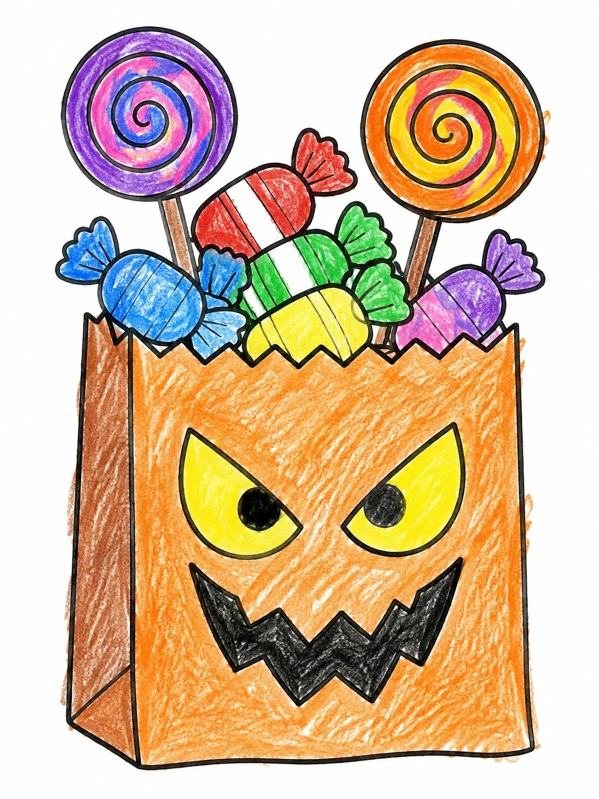 Colored example of the Halloween Goodie Bag With Candy coloring page