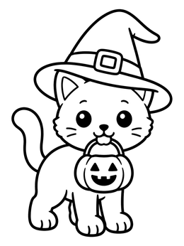 Free printable Halloween Kitten In Witch Hat coloring page