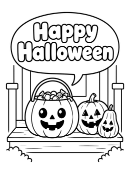 Free printable Halloween Pumpkins On Porch Step coloring page