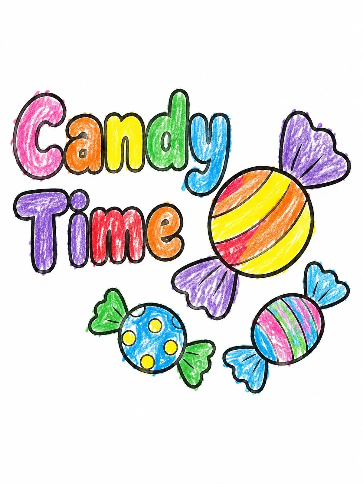 Colored example of the Sweet Wrapped Candy Time coloring page