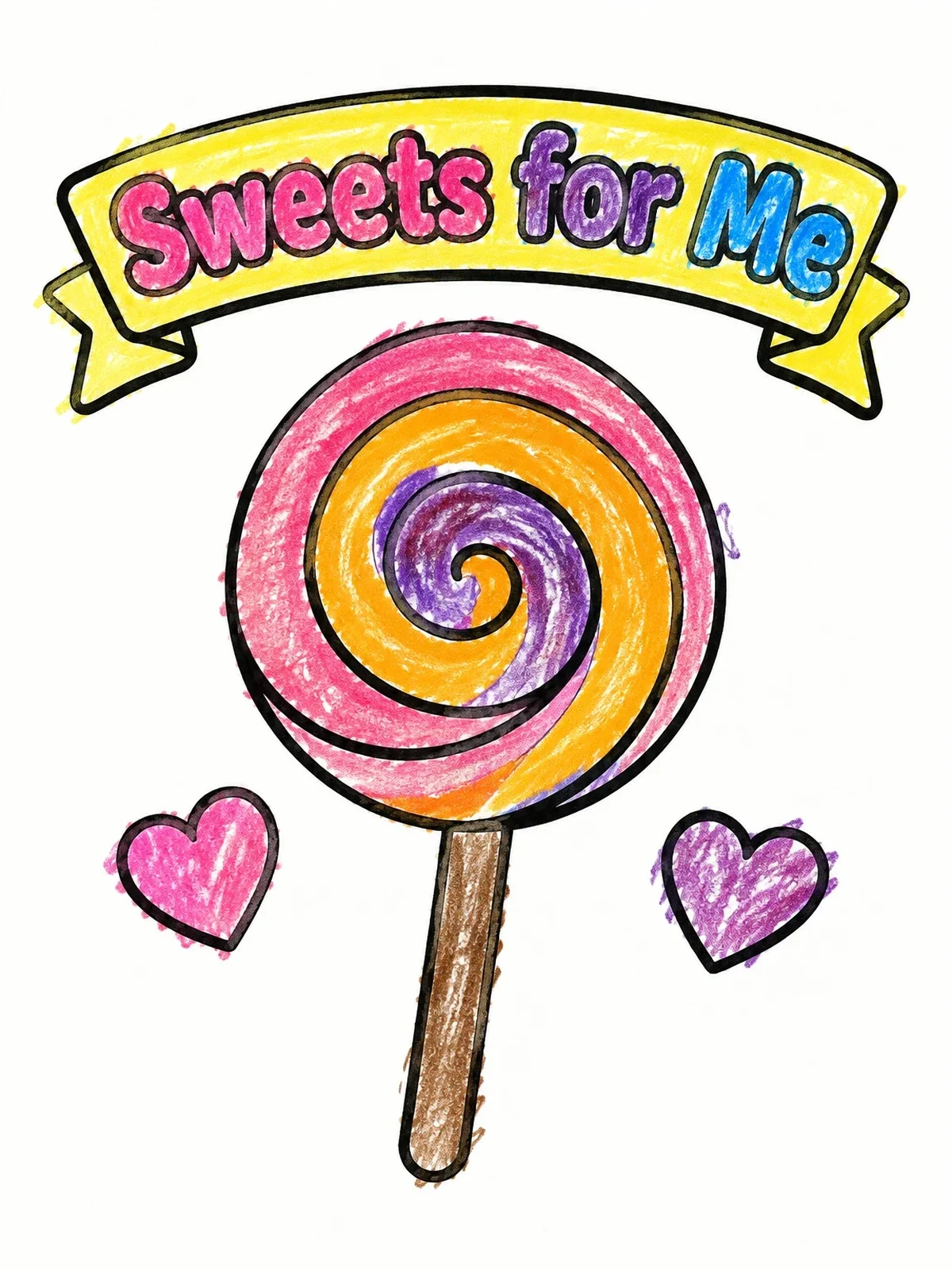 Colored example of the Swirl Lollipop With Sweets Banner coloring page