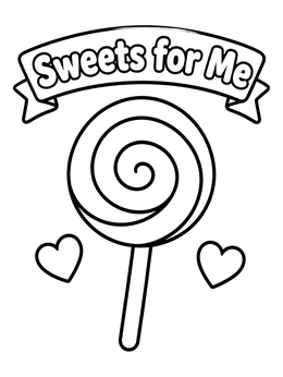 A big spiral lollipop and hearts on this easy trick or treat coloring page.