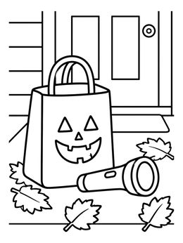 Free printable Treat Bag And Flashlight On Porch coloring page