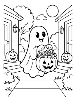 Free printable Trick Or Treating Friendly Ghost coloring page
