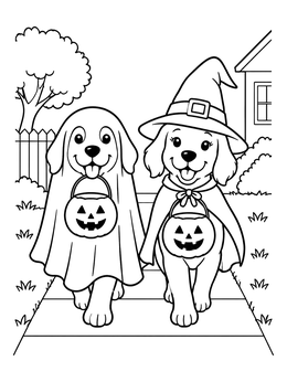 Free printable Trick Or Treating Halloween Puppies coloring page