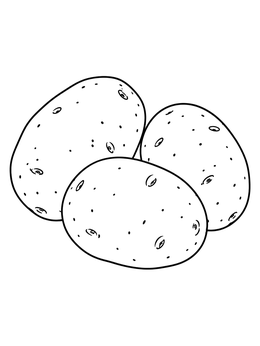 A simple potato coloring page featuring a cluster of three smooth potatoes.
