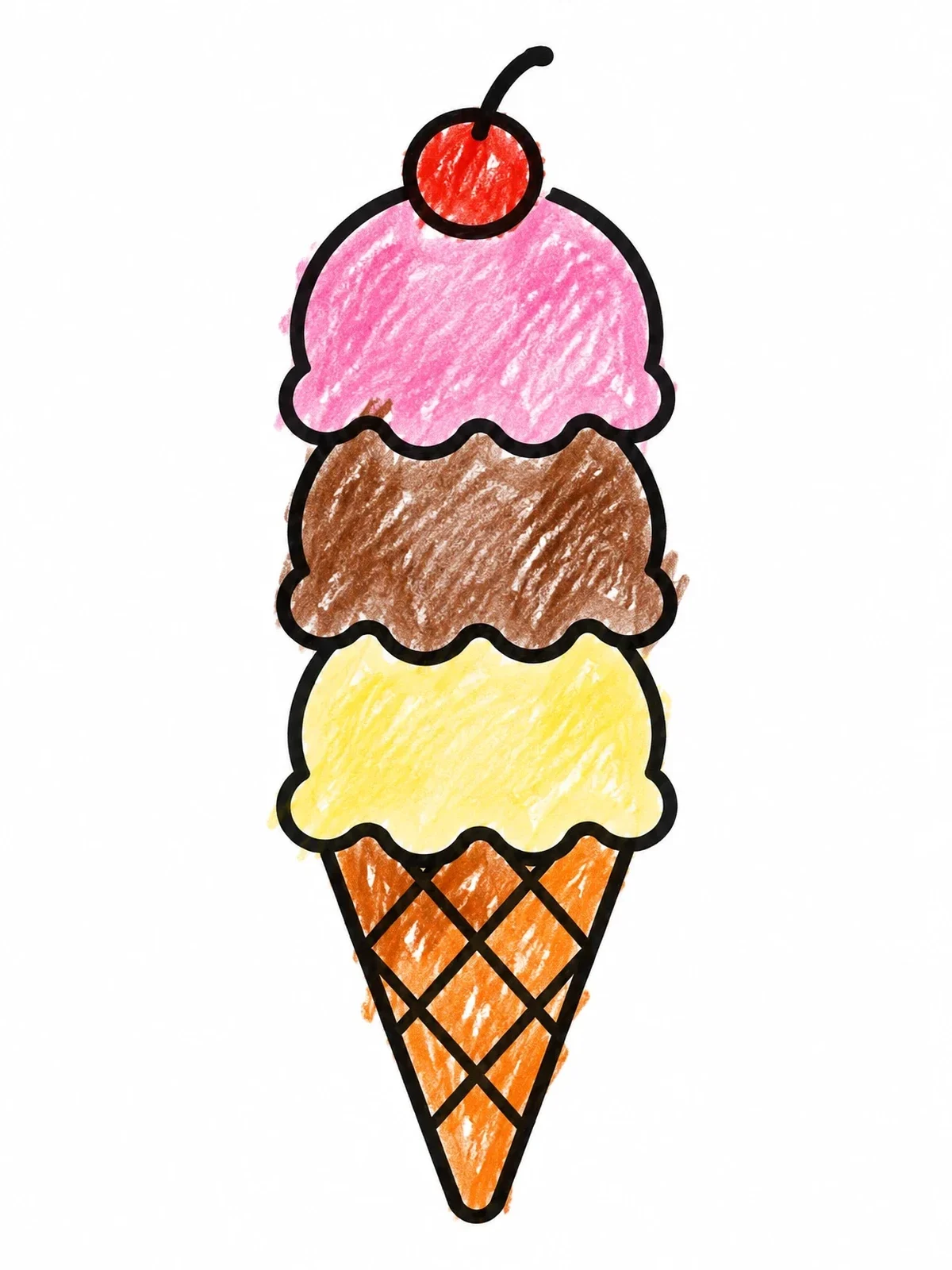 Colored example of the Triple Scoop Ice Cream Cone coloring page