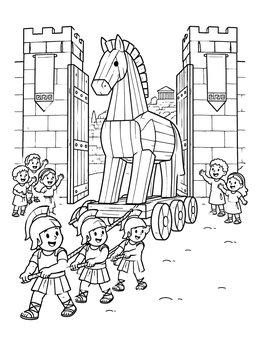 Free printable Trojan Horse At City Gates coloring page