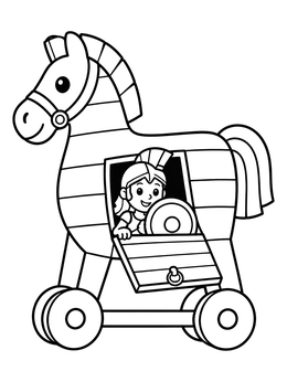 Free printable Trojan Horse With Peeking Soldier coloring page