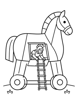 Free printable Soldier Peeking From Trojan Horse coloring page