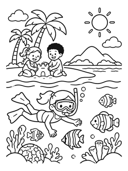 Free printable Beach Fun And Snorkeling Adventure coloring page