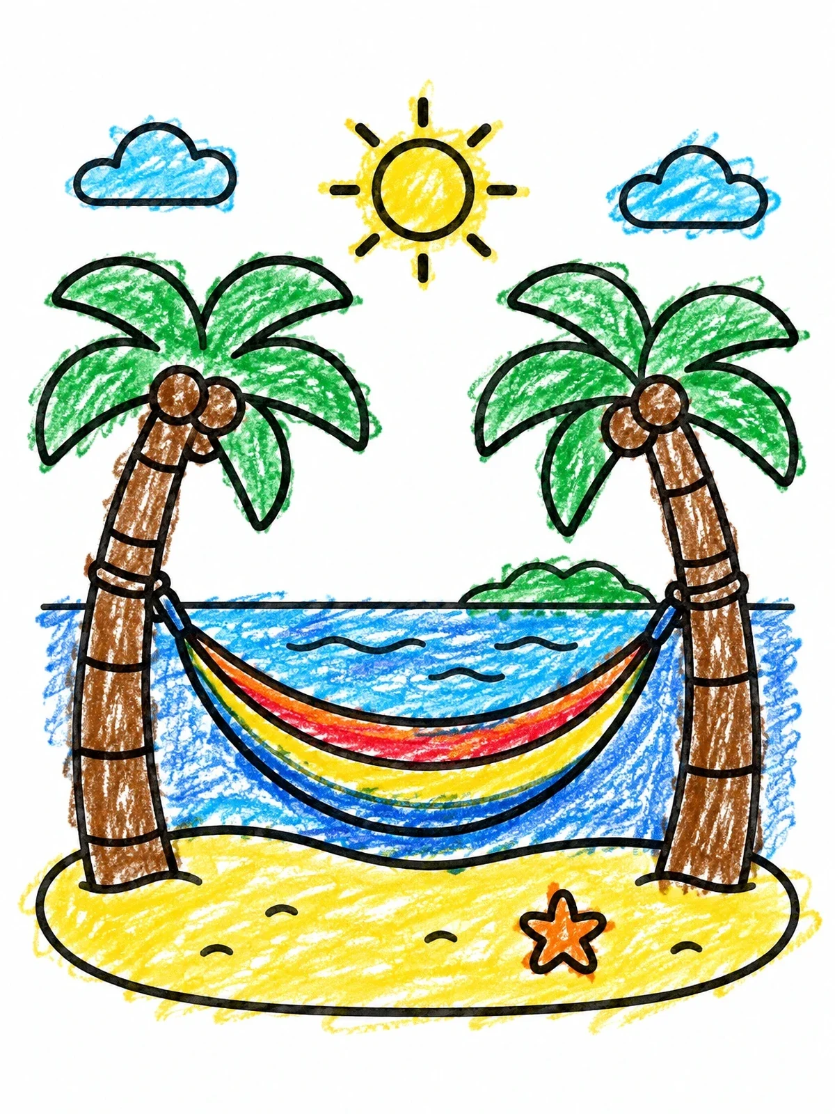Colored example of the Beach Hammock Between Palm Trees coloring page