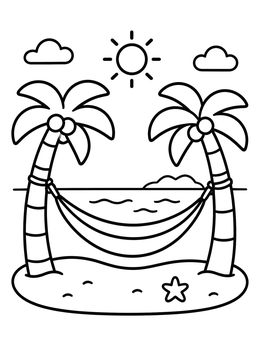 Free printable Beach Hammock Between Palm Trees coloring page