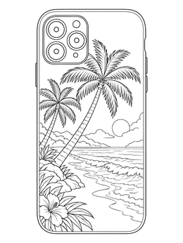 Free printable Tropical Beach Phone Case Design coloring page