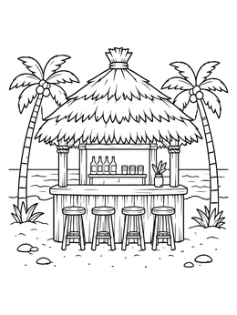 Free printable Beachside Tiki Bar With Palm Trees coloring page