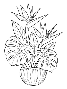 Free printable Tropical Bird Of Paradise Bouquet coloring page