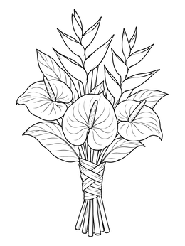 Free printable Tropical Bouquet With Anthuriums And Heliconia coloring page