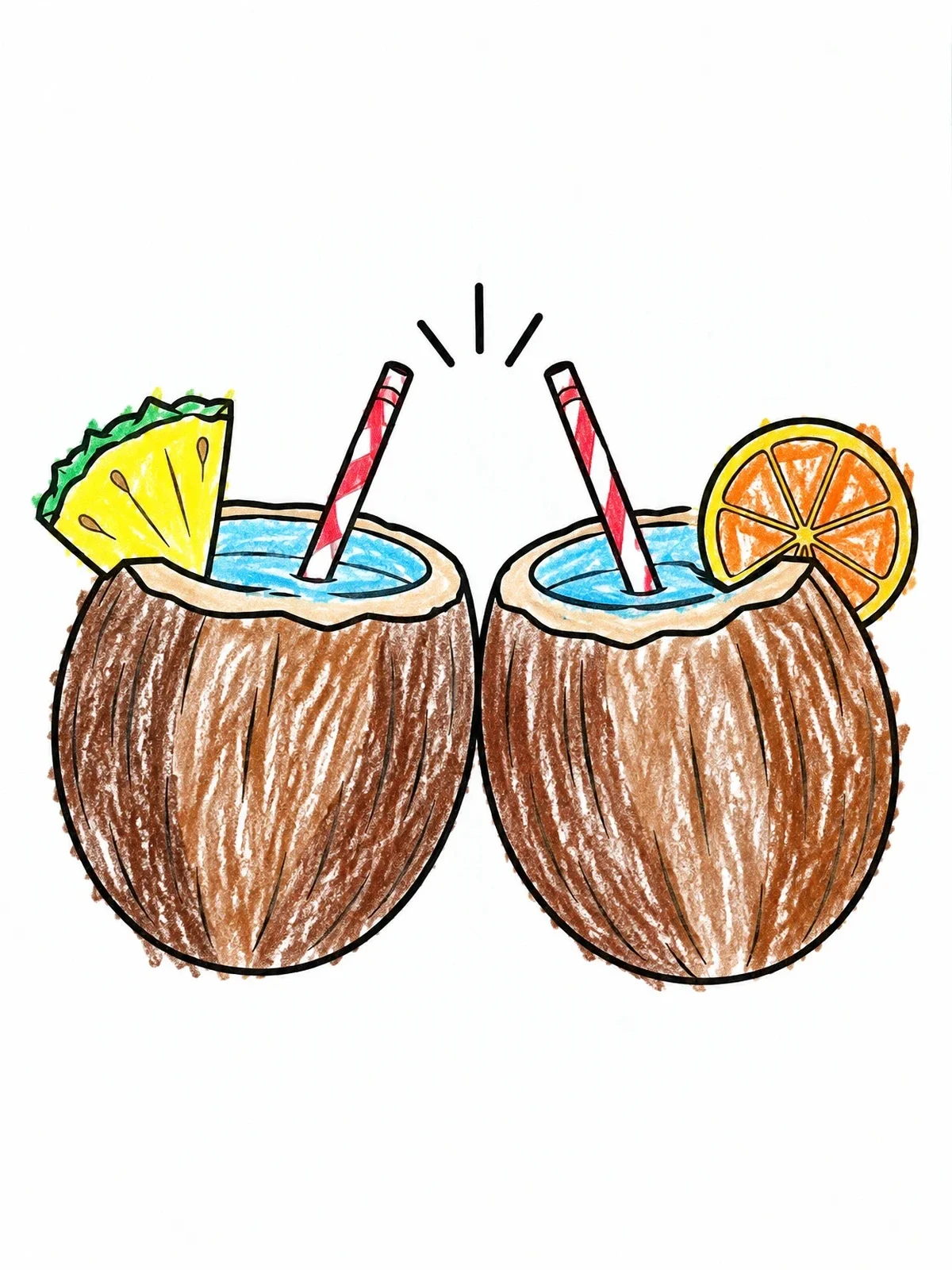 Colored example of the Pair Of Tropical Coconut Drinks coloring page