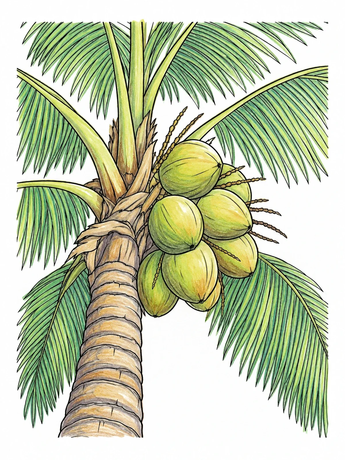 Colored example of the Coconut Palm With Growing Fruit coloring page