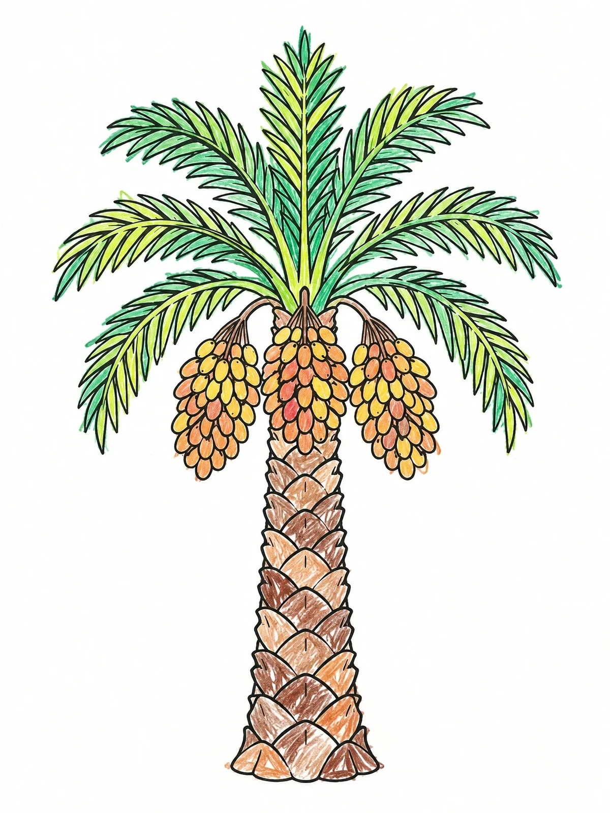 Colored example of the Tropical Date Palm Tree coloring page