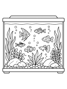 Free printable Tropical Fish In Glass Aquarium coloring page