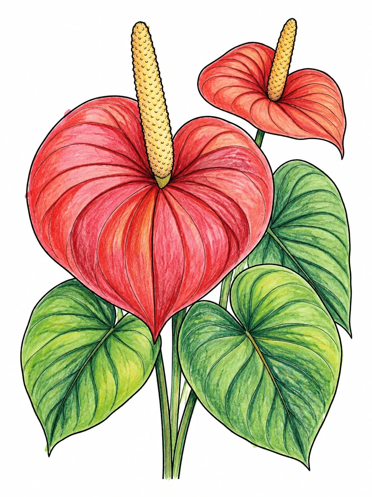 Colored example of the Blooming Anthurium Plant coloring page