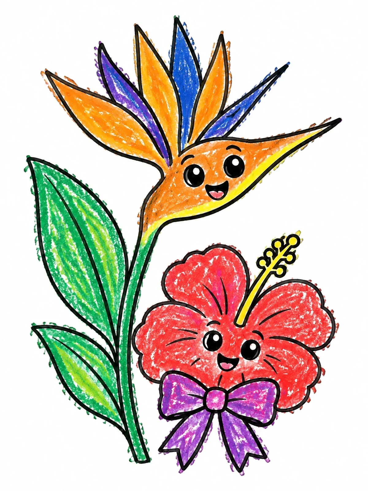 Colored example of the Cute Bird Of Paradise And Hibiscus coloring page