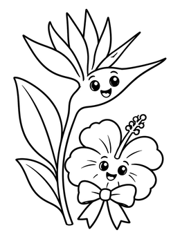 Free printable Cute Bird Of Paradise And Hibiscus coloring page
