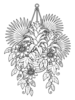 Free printable Hanging Basket With Passion Flowers coloring page