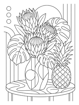 Free printable Protea Flowers And Pineapple Still Life coloring page