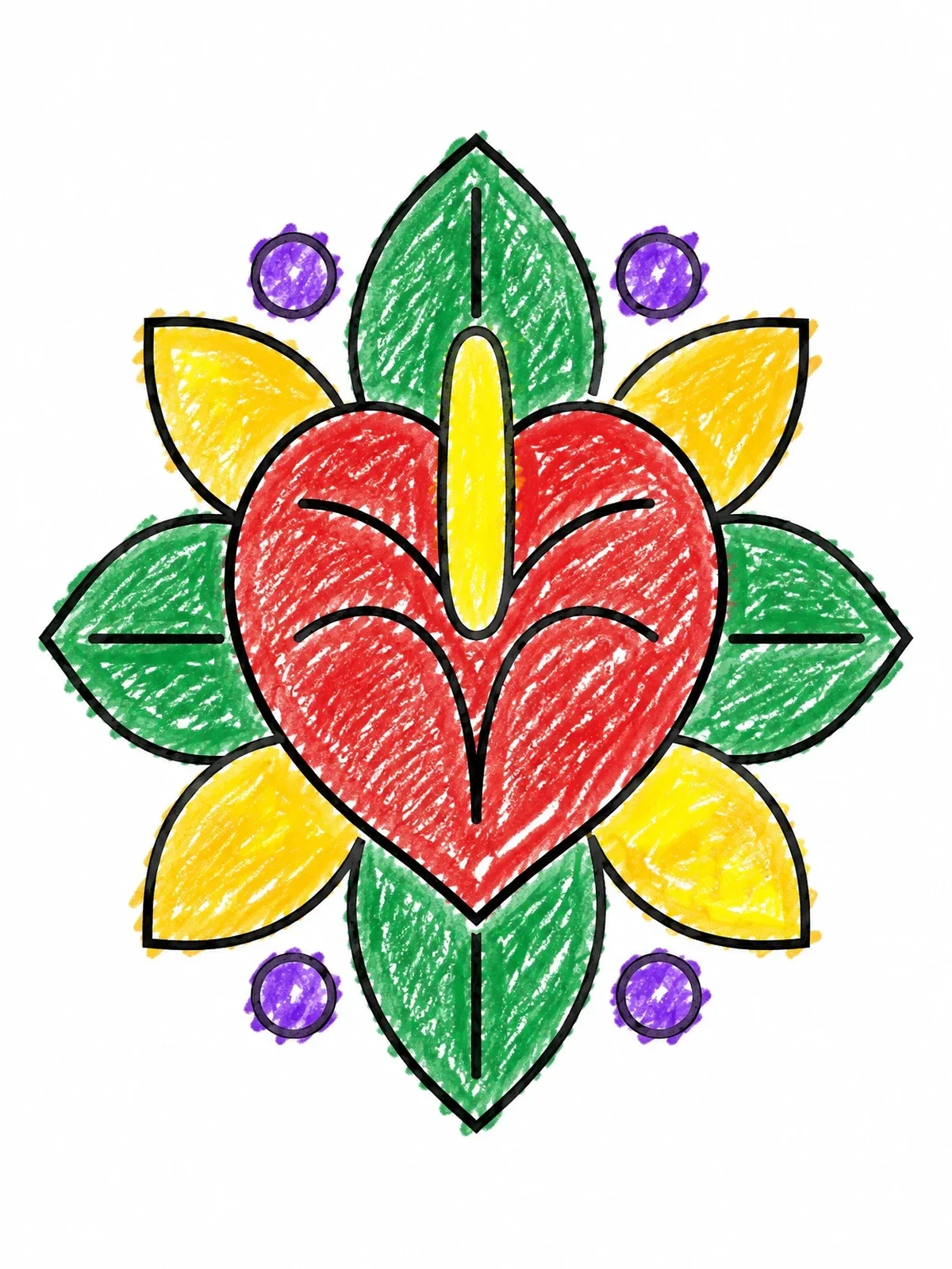 Colored example of the Simple Symmetrical Anthurium Flower coloring page