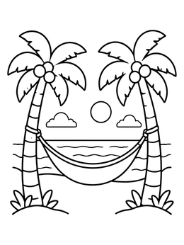 Free printable Cozy Hammock Between Palm Trees coloring page