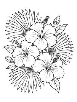 Free printable Tropical Hibiscus And Fan Palm Bouquet coloring page