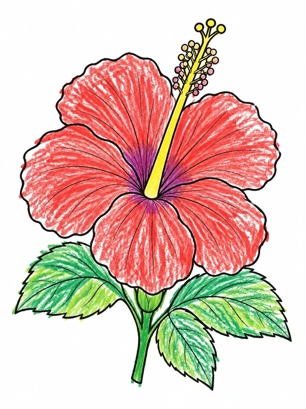 Colored example of the Tropical Hibiscus Flower In Bloom coloring page