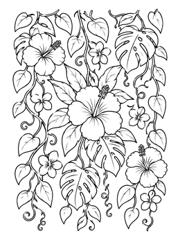 Free printable Tropical Hibiscus And Hanging Vines coloring page
