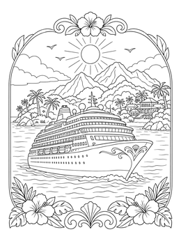 Free printable Tropical Cruise Ship Voyage coloring page