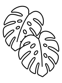 A simple tropical monstera leaves coloring page with bold outlines.
