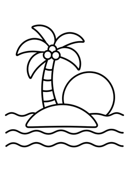 Free printable Tropical Palm Island Sunset coloring page