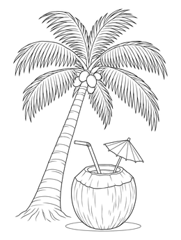 Free printable Tropical Palm Tree And Coconut Drink coloring page