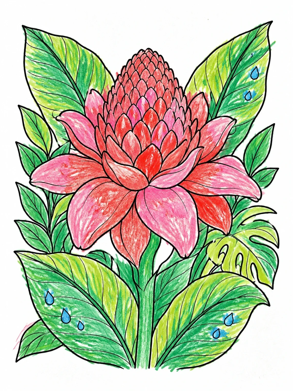 Colored example of the Tropical Puerto Rican Flower Bloom coloring page